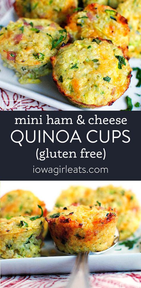 Mini Ham and Cheese Quinoa Cups are a poppable gluten free breakfast or snack recipe. Super easy and loved by both kids and adults! iowagirleats.com keywords: quinoa recipes, breakfast ideas, breakfast recipes, gluten free breakfast ideas, healthy snack recipes Quinoa Cups, Cheese Quinoa, Quinoa Recipes Easy, Quinoa Recipes Healthy, Gf Breakfast, Quinoa Breakfast, Fat Foods, 140 Pounds, Gluten Free Breakfasts