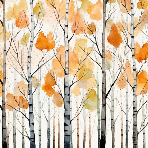 Watercolor Autumn Birch Trees Forest by Printable Treasure on @creativemarket Watercolor Aspens, Aspen Tree Watercolor Painting, Autumn Tree Watercolor, Watercolor Birch Trees In Snow, Water Color Fall Birch Trees, Tree Outline, Tree Watercolor Painting, Aspen Trees, Evergreen Trees