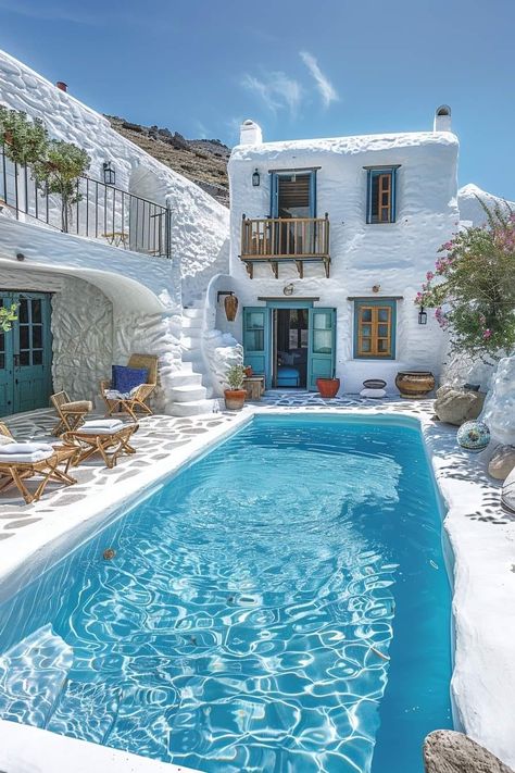 🌅 Dream Villas in Santorini, Greece 🩵 Imagine waking up to breathtaking views of the Aegean Sea, surrounded by the iconic white-washed buildings of Santorini. 🏖️ Whether you're sipping your morning coffee with a view of the caldera or relaxing by your private infinity pool, these dream villas offer the ultimate luxury experience. 🌊✨ 🍇 Explore traditional Greek villages, stroll through vineyards, and catch the most stunning sunsets you've ever seen. Perfect for a romantic getaway or a peacef... Greek Home Design, Traditional Greek House, Houses In Greece, Coffee With A View, Greece Homes, Greece House, Greece Landscape, Greek Villa, Greek Village