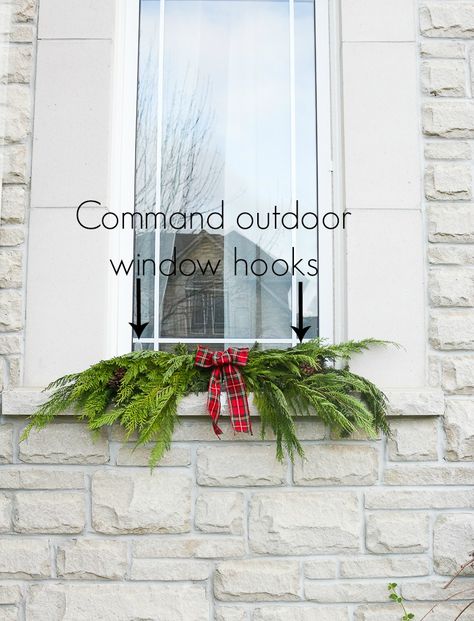 Garland Hack, Outdoor Christmas Garland, Window Swags, Christmas Window Boxes, Church Altar, Outdoor Window, Outside Christmas Decorations, Front Door Christmas Decorations, Christmas Windows