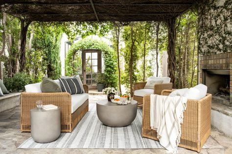 Studio Mcgee Backyard, Wicker Sofa Outdoor, Wicker Sofa, Outdoor Side Table, Outdoor Living Room, Studio Mcgee, Indoor Outdoor Pillows, Outdoor Coffee Tables, Outdoor Wicker