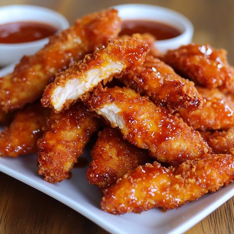 ���🍗🔥 Get a kick with our Spicy Sriracha Chicken Tenders! Crispy, spicy, and irresistible! 🌶️🍗 #ChickenLovers Spicy Sriracha Chicken Tenders Ingredients: Chicken tenders (1 lb) Sriracha sauce (1/4 cup) Honey (2 tbsp) Soy sauce (1 tbsp) Garlic powder (1 tsp) Flour (1 cup) Eggs (2, beaten) Breadcrumbs (1 cup) Instructions: Mix sriracha, honey, soy sauce, and garlic powder. Marinate chicken tenders. Coat tenders in flour, dip in beaten eggs, and coat with breadcrumbs. Fry or bake until golden a... Fried Chicken Spicy, Spicy Chicken Fingers, Chicken Food, Buffalo Chicken Tenders, Korean Street Food Recipes, Fire Food, Soul Food Dinner, Honey Chicken, Food Therapy