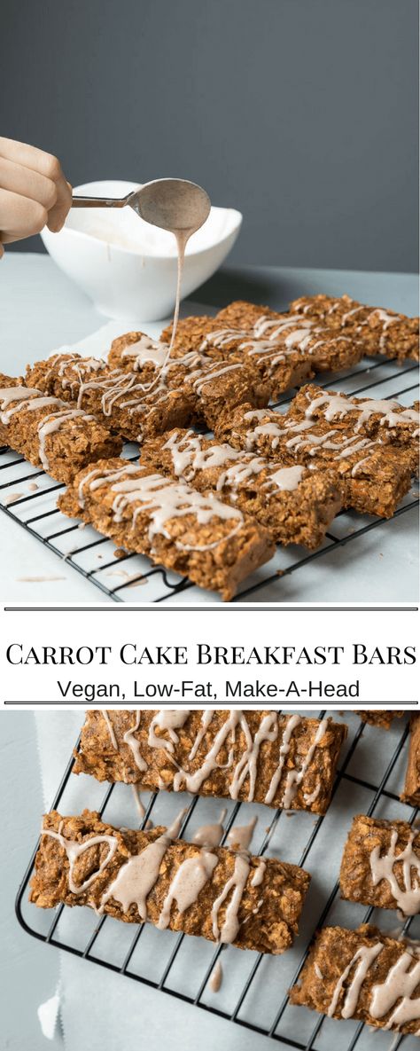 Carrots And Peanut Butter, Carrot Cake Breakfast, Quick And Healthy Breakfast, Carrot Cake Bars, Cake Breakfast, Healthy Breakfast On The Go, Oatmeal Breakfast Bars, Granola Bar, Healthy Vegan Snacks