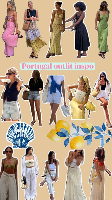 Euro met,Portugal outfits, skirts,dresses, shorts Carribean Outfits For Women, Portugal In May Outfits, Spring In Portugal Outfits, Portugal Fashion Summer, Lisbon Portugal Aesthetic Outfits, Portugal Style Outfits, Spain Trip Outfits, Outfits For Portugal, Portugal Aesthetic Outfits