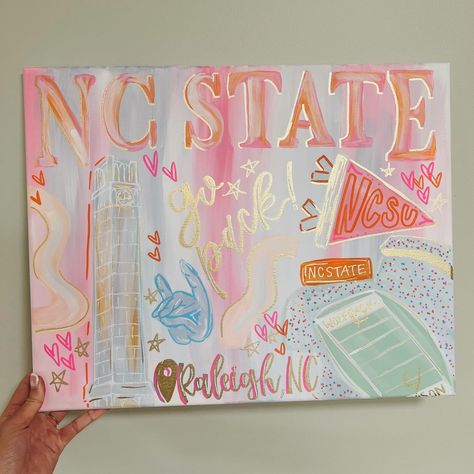 College Diy Painting, Nc State Painting, Dorm Decor Painting, College Preppy Painting, College Dorm Canvas Art, College Painting Canvases Dorm Room, Nc State Dorm, College Dorm Paintings, College Painting Canvases