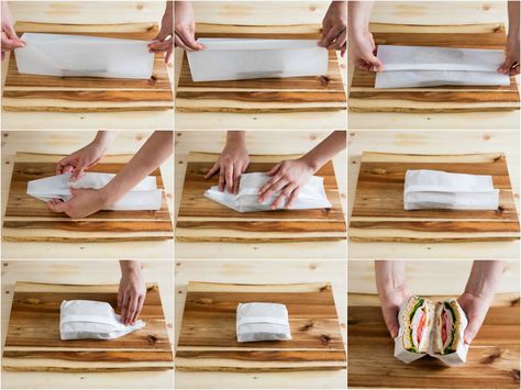 After talking to a dozen experts about how to build the best sandwich, I decided it was high time I learned how to wrap them, too. Turns out it's crazy easy and crazy handy—with a few basic folds and turns, you'll have a sandwich that'll keep its shape and hold all your carefully arranged ingredients in place, whether you're going on a picnic, packing a lunch box, or taking a road trip. Eating On The Go, Sandwich Packaging, Bread Packaging, Nice Recipes, Deli Style, How To Wrap, Bakery Packaging, How To Eat Better, Best Sandwich