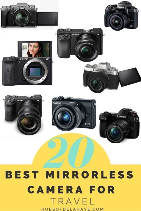 Best Mirrorless Camera for Travel 2020, Mirrorless cameras are smaller compact cameras compared to DSLR, they include interchangeable lens and great image quality, only they're a lot more light weight for travel. best mirrorless camera, and share a list of the Best mirrorless cameras for travel, the best mirrorless cameras for beginners, photography, bloggers and more Cameras For Travel, Best Mirrorless Camera, Cameras For Beginners, Best Vlogging Camera, Beginners Photography, Travel Skincare, Travel Camera, Vlogging Camera, Small Camera