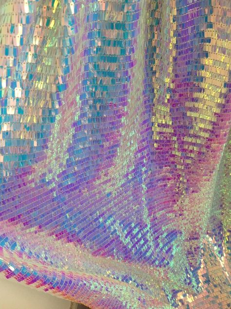 New 1 Yard Unicorn Iridescent Sequin Fabric18 | Etsy Frozen Fabric, Holographic Fabric, Sequin Kimono, Iridescent Color, Iridescent Sequin, Mermaid Sequin, Music Festival Outfit, Dressmaking Fabric, Stage Decorations