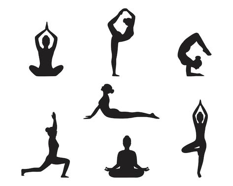 Yoga Poses Images, Female Yoga Poses, Yoga Pose Silhouette, Yoga Basement, Yoga Pose Drawing, Meditation Silhouette, Yoga Pose Illustration, Posture Drawing, Silhouette Yoga