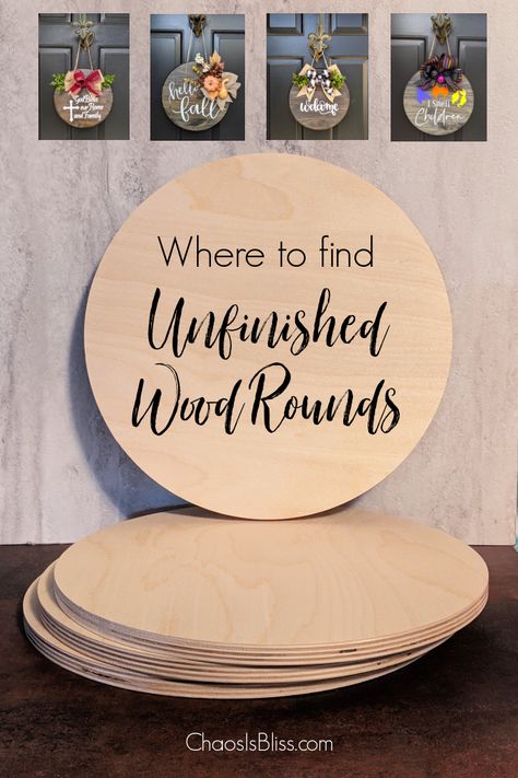 Wood Rounds Wreath, Diy Round Door Signs, Wood Sign Designs Ideas, Fall Wood Rounds Diy, Making Signs With Cricut, Round Cricut Signs, Diy Round Welcome Sign, How To Make A Round Wood Door Sign, Wood Circle Wreath