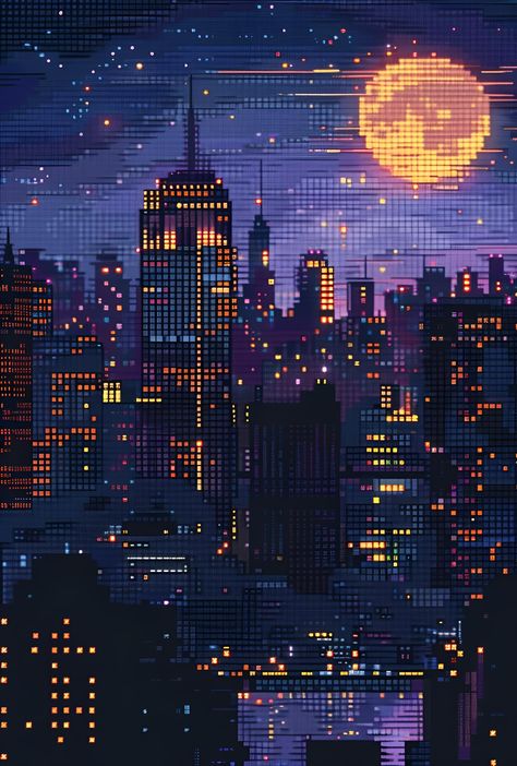 Experience the serene allure of urban nights in pixel art! Save & follow for more pixel-perfect scenes. This digital art style, born in the 1970s with the rise of video games, uses individual pixels to create intricate and cohesive images, reminiscent of classic video game graphics. Each pixel acts like a brushstroke, meticulously placed to form a glowing nocturnal cityscape. Discover the magic of pixel art where nostalgia meets modern artistry.  #PixelArt #DigitalArt #UrbanNights #Cityscape #ArtHistory #RetroGraphics #PixelSynth