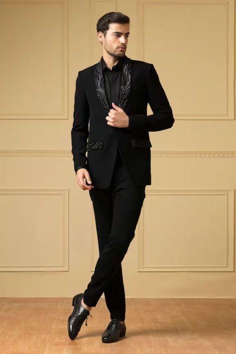 Black Wedding Suit for Men with Single-button Blazer And Trouser Set For Men Coat Pant For Men Suits Wedding, Black Coat Pant, Coat Pant For Men, Reception Suits, Black Blazer Men, Men Suits Wedding, Blazer Outfits Men, Reception Outfit, Black Suit Men