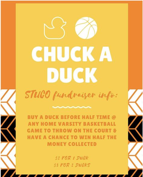 Chuck-A-Duck: Student Council Fundraiser Basketball Halftime Fundraisers, School Club Fundraiser Ideas, Student Government Fundraising Ideas, Student Council Service Project Ideas, Senior Year Fundraising Ideas, Chuck A Duck Fundraiser, Student Council Event Ideas, Basketball Game Themes Student Section, Class Fundraising Ideas High School