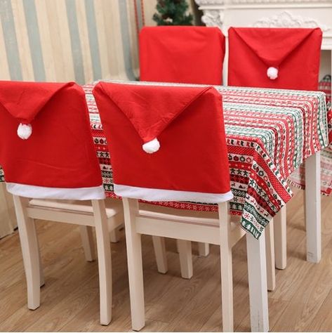 Red Christmas Upholstery Hat for Chair Chair Back Covers, Christmas Chair Covers, Dinner Chair, Christmas Chair, Woven Chair, Dining Chair Covers, Red Chair, Holiday Dining, Christmas Dining