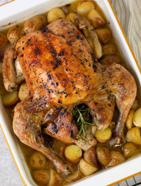 Roast Chicken Potatoes, Roasted Chicken In A Bag, Lemon Rosemary Roasted Chicken, Lemon And Rosemary Chicken, Chicken And Rosemary Recipes, Rosemary Chicken And Potatoes, Roasted Chicken Recipes, Rosemary Lemon Chicken, Roasted Chicken With Potatoes