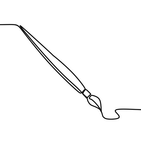 Drawing Of A Paint Brush, How To Draw A Paint Brush, Drawing Of A Pen, One Line Doodles, Paint Brush Illustration, Pen Line Drawing, Paintbrush Tattoo, Pen Vector, Line Aesthetic