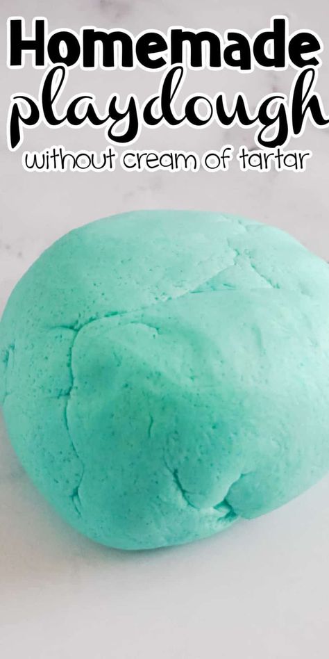 This Homemade Playdough without Cream of Tartar is the perfect activity for kids of all ages! It's easy to make, and you don't need any special ingredients. Just a handful of basic ingredients, a few minutes of time and you're done making this simple playdough recipe! Kids will love this soft, squishy playdough and you can make it any color they want. Home Made Playdough Recipe, Playdough Without Cream Of Tartar, Simple Playdough, Soft Playdough Recipe, Cream Of Tartar Recipe, Easy Homemade Playdough, Easy Play Dough, Best Playdough Recipe, Easy Homemade Playdough Recipe