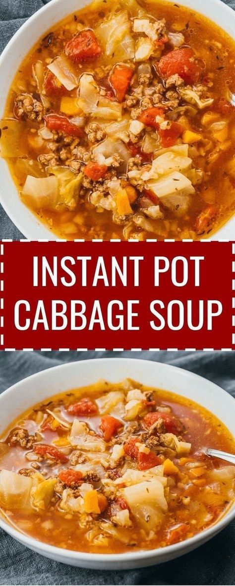 Instant Pot Cabbage Soup, Instant Pot Cabbage, Recipe With Ground Beef, Cabbage Soup Recipe, Soup With Ground Beef, Stuffed Cabbage, Instant Pot Soup, Soup Recipes Slow Cooker, Instant Pot Recipes Chicken