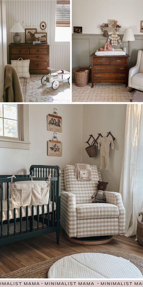 Cottage Boy Nursery, Vintage Nursery Ideas Boy, Vintage Nature Nursery, Cottage Style Nursery, Antique Boy Nursery, Gender Neutral Vintage Nursery, Vintage Teddy Bear Nursery, Neutral Vintage Nursery, Cottage Nursery Room Inspiration