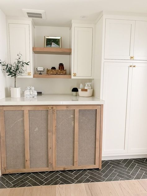 Pink Laundry Rooms, Laundry Nook, Hidden Laundry, Laundry Room Flooring, Laundry Cabinets, Joinery Design, Laundry Room Cabinets, Laundry Room Remodel, Laundry Room Inspiration