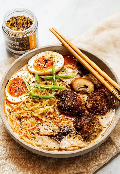 Miso Turkey, Miso Meatballs, Meatball Ramen, Shichimi Togarashi, Turkey Meatball, Tried And True Recipes, Ramen Noodle Recipes, Pork Meatballs, Ramen Soup