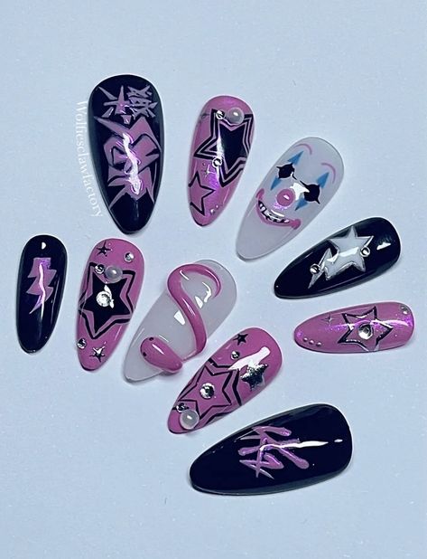 Kpop Nail Ideas Straykids, Rock Star Nails Designs, Case 143 Nails, Kpop Inspired Nails Skz, K Pop Nails Skz, K Pop Nails Design, K Pop Inspired Nails, Band Nail Art, Kpop Idols Nails