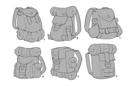 ArtStation - Mirador: Characters and Props, Becca Hallstedt Prop Drawing Reference, How To Draw Props, Bag Reference, Adventurers Backpack, Prop Drawing, Drawing Props, Backpack Character Design, Props Drawing, Bag Concept Art