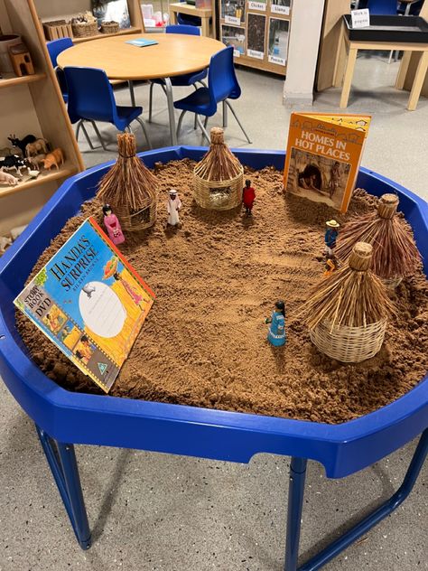 Desert Tuff Tray, Handas Surprise Eyfs, Osc Activities, Handas Surprise, Mud Hut, Reggio Emilia Inspired, Role Play Areas, Eyfs Classroom, Matching Worksheets