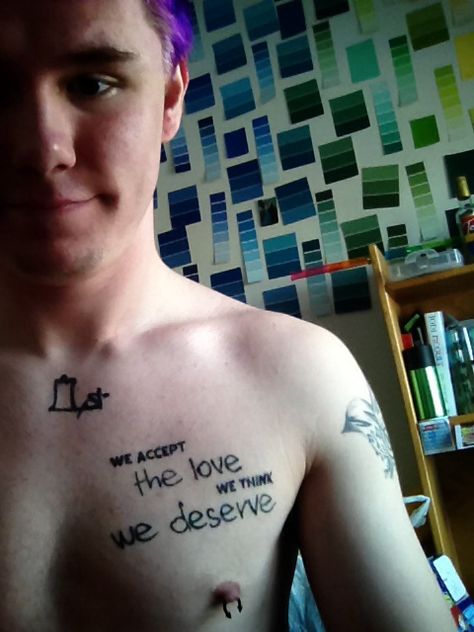 New tattoo. "We accept the love we think we deserve." We Accept The Love We Think We Tattoo, We Accept The Love We Think We Deserve Tattoo, We Accept The Love We Think We Deserve, We Tattoo, New Tattoo, New Tattoos, Our Love, Tattoo Quotes, Tatting