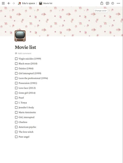 #movies #girlmovies #notion #checklist #coquette #aesthetic Notion Banner Coquette, Coquette To Do List, Coquette Notion, Sleepover Checklist, Phone Tour, Notion Inspo, Notion Ideas, Space Movies, Templates Free Design