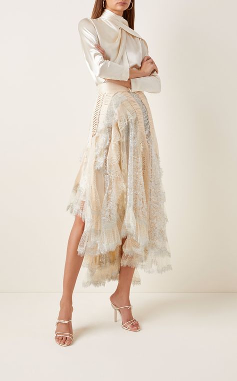 Zimmermann Skirt, Skirt Ruffle, Lace Runway, High Fashion Skirts, Lace Ruffle Skirt, Zimmerman Skirt, Lace Outfits Classy, Asymmetric Dress, Asymmetric Skirt