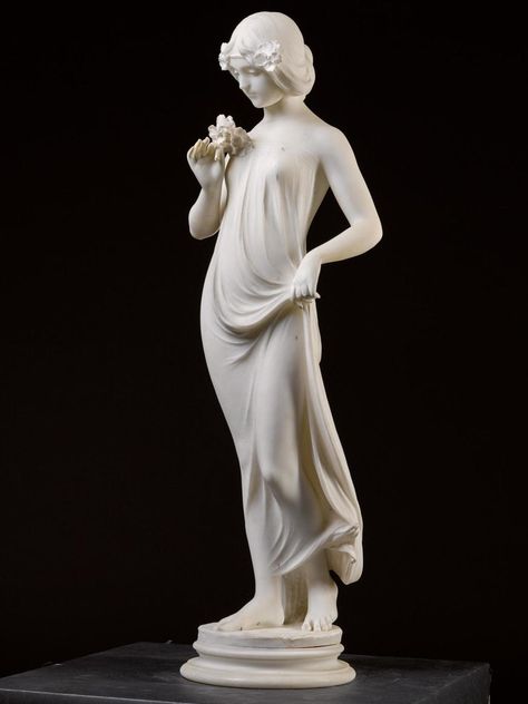 C.PITTALUGA | NYMPH HOLDING FLOWERS | 19th and 20th Century Sculpture | Sculpture | Sotheby's Cool Pictures To Draw, Flowers Sculpture, Angel Sculpture Art, Ancient Greek Sculpture, Goddess Sculpture, Classic Sculpture, European Sculpture, Greek Statues, Academic Art