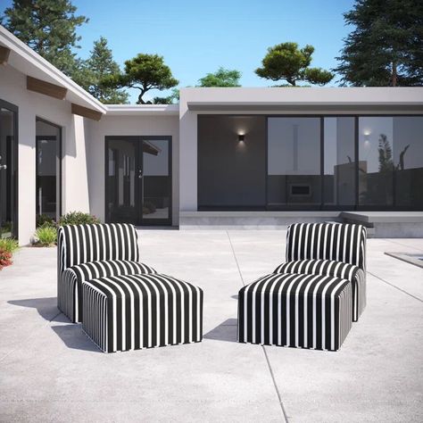 Eliana  Patio Chair with Sunbrella Cushions and Ottoman Black And White Pool Furniture, Red Pool, Armless Lounge Chair, Tarpon Springs, Modular Lounges, Chair And Ottoman Set, Outdoor Ottomans, Sunbrella Cushions, Ottoman Set