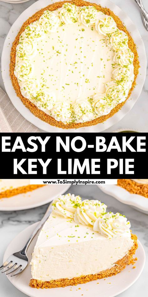 With a quick homemade graham cracker crust and a creamy filling made with cream cheese, sweetened condensed milk, whipped topping and fresh lime juice, this no-bake key lime pie is an easy recipe that’ll is a perfect dessert for holiday dinners and special occasions. Cool Whip Key Lime Pie Recipe, Cream Cheese Sweetened Condensed Milk, Key Lime Pie Recipe No Bake, No Bake Key Lime Pie, Creamy Key Lime Pie, Key Lime Cheesecake Recipe, No Bake Key Lime, Key Lime Recipes, Homemade Graham Cracker