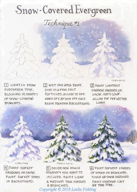 Everyday Artist: How to Paint a Snow-Covered Evergreen Tree - Technique #1 Watercolour Tips, Western Pennsylvania, Watercolor Tips, Winter Watercolor, Painting Snow, Watercolor Christmas Cards, Winter Painting, Watercolor Painting Techniques, Watercolor Art Lessons