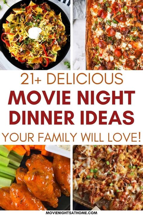 These movie night dinner ideas are super easy to make and delicious! Get ready to and create lasting memories with your family and friends with these ideas! Snack Board For Movie Night, Movie Night Menu Food Party Ideas, Family Movie Night Meals, Family Movie Night Ideas At Home, Group Dinner Ideas Friends, Movie Night Food Ideas Dinners, Movie Night Menu Ideas, Movie Night Foods, Movie Night Dinner Ideas