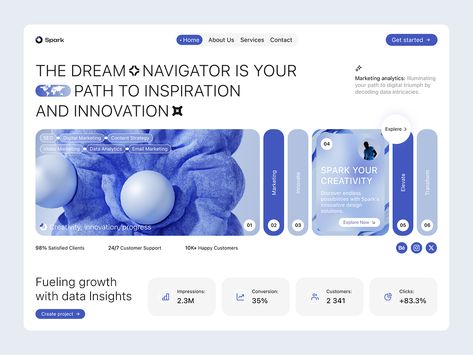 Spark Innovative Website by Levi Wilson for QClay on Dribbble 2023 Website Trends, Readymag Website, Website Interaction, Cosmetic Poster, 블로그 디자인, Tech Website, Marketing Agency Website, Medical Website Design, Website Trends