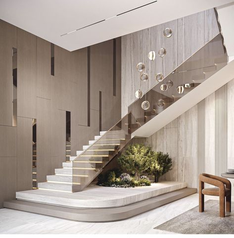 Stair Side Wall Design, Double Height Staircase Wall Design Modern, Staircase Wall Design Modern Luxury, Staircase Side Wall Design, Staircase Design Modern Luxury Homes, Double Height Staircase Wall Design, Double Height Hall, Double Height Hallway, Staircase Wall Design Modern