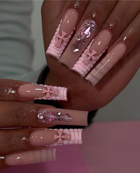 Ongles Bling Bling, Long Acrylic Nail Designs, Cute Acrylic Nail Designs, Long Acrylic Nails Coffin, Acrylic Nails Coffin Pink, Long Square Acrylic Nails, Unique Acrylic Nails, Designs Nail, Simple Nail