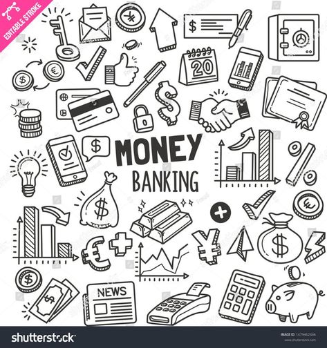 Set of money and banking related objects and elements. Hand drawn doodle illustration collection isolated… | Doodle art designs, Doodle art letters, Doodle drawings Economics Illustration Art, Doodles Abstract, Doodle Art Letters, Hand Drawn Arrows, Doodle Background, Cool Doodles, Line Art Vector, Sketch Notes, Bullet Journal Lettering Ideas