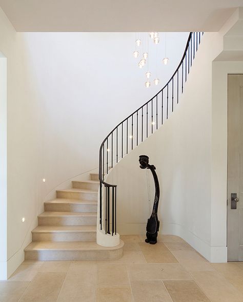 French country inspired farmhouse in California: Stone Maison - The steel railing on the staircase is crimped with musical notes from a Satie composition. Modern French Provincial, Exquisite Surfaces, Luxury Stairs, French Provincial Design, Farmhouse Stairs, درج السلم, Modern French Country Decor, Stairs Railing, Luxe Magazine