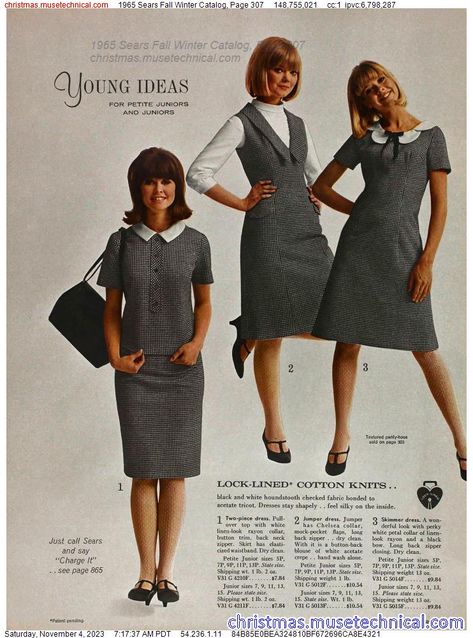 1965 Sears Fall Winter Catalog, Page 307 - Catalogs & Wishbooks Late 1960s Fashion, 60s Winter Fashion, 1965 Fashion, Late 60s Fashion, 60s Mod Fashion, 60s Outfits, Vintage Fashion Sketches, Colleen Corby, 1960s Outfits