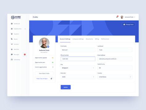 Hire Ground | Profile by Petras Nargela for Flair Digital on Dribbble User Profile Web Design, User Profile Design, Quote App, Admin Profile, Profile Ui, My Account Page, Account Profile, Login Design, Plant App