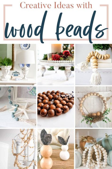 Embrace rustic charm with 20+ farmhouse bead decor ideas! Explore our curated Pinterest board to discover creative ways to incorporate this timeless trend into your home. From wall hangings to curtain ties, find inspiration for every room. Let's add a touch of farmhouse flair! Decorating With Beads Garland, Using Wooden Beads To Decorate, Decorative Beads Decoration Ideas, Bead Decor Diy, Decorating With Wood Beads, Wood Bead Decor Ideas, How To Decorate With Wooden Bead Garland, How To Decorate With Wooden Beads, Bead Rope Decor