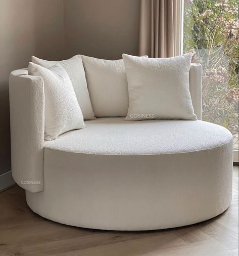 Round Sofas Living Room, Teddy Chair Living Room, Cream Chair Bedroom, Teddy Chair Furniture, Round Chair Bedroom, Room Seating Ideas Bedrooms, Room Couch Ideas Bedrooms, Round Chair Living Room, Round Sofa Living Room