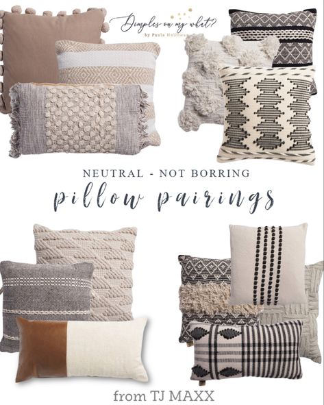 Neutral and affordable pillow groups that will match any modern farmhouse decor without being boring. www.dimplesonmywhat.com #modernfarmhousedecor #modernfarmhouselivingroom #neutralhomedecor #affordablehomedecor . Shopable affiliate links Boho Sofa Pillows, Boho Farmhouse Pillows, Pillow Combination For Beige Couch, Throw Pillow For Beige Couch, Boho Pillow Combinations, Throw Pillows For Grey Couch Amazon, Pillow Combinations For Beige Couch, Beige Couch Throw Pillow Ideas, Beige Couch Pillow Ideas