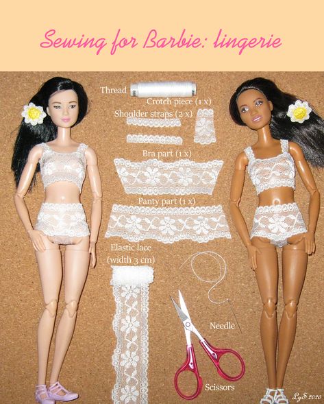 How To Sew Barbie Doll Clothes, Sewing Patterns For Barbie Doll Clothes, Simple Barbie Dress Pattern, Barbie Doll Outfits Aesthetic, Barbie Doll Diys, Sewing For Barbie Dolls, How To Make Barbie Doll Clothes, Simple Doll Clothes Diy, How To Sew Barbie Clothes