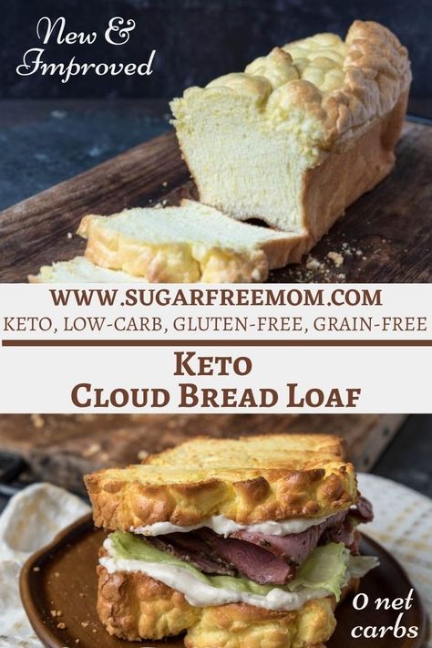 Keto Low Carb Cloud Bread Loaf (New & Improved) Cloud Bread Loaf, Thm Bread, Keto Cloud Bread, Bread Loaf Recipe, Keto Fasting, Keto Low Carb Recipes, Keto Breads, Cloud Bread, Sugar Free Low Carb