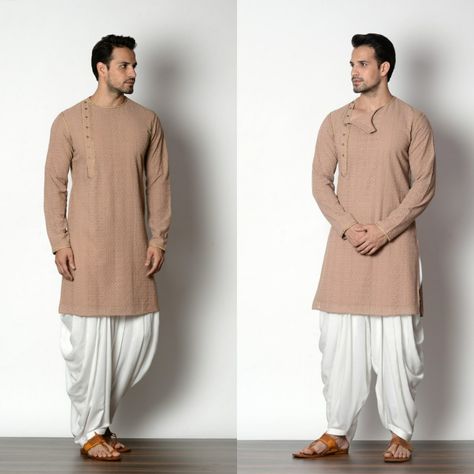 Dothi Kurta For Mens, Patiyala Salwar Pattern Mens, Dhoti Mens Style, Kurta For Dusky Men, Kurta With Dhoti Pants For Men, Dhoti Look For Men, Traditional Dhoti Kurta For Men, Kurta And Dhoti For Men, Lukhnowi Kurta For Men