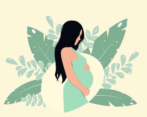 Pregnancy Illustration, Woman Vector, About Pregnancy, Beautiful Leaves, Girly Wall Art, Leaves Vector, Natural Birth, Pregnant Woman, Mommy Life